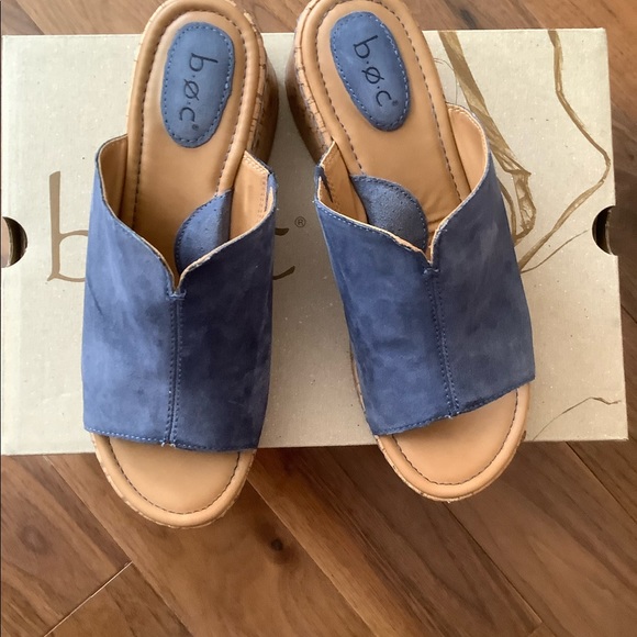 LIKE NEW WEDGE Platform Heels Gorgeous Real Leather BLUE COLOR Upper Size 10 M - Picture 4 of 5